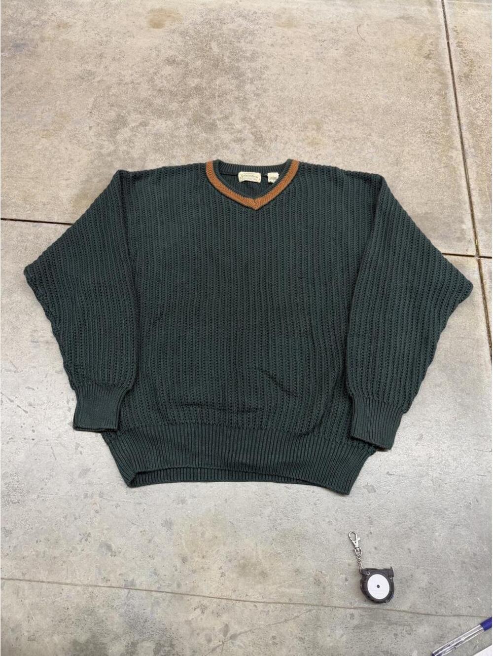 vintage st johns bay green v neck knit sweater size large